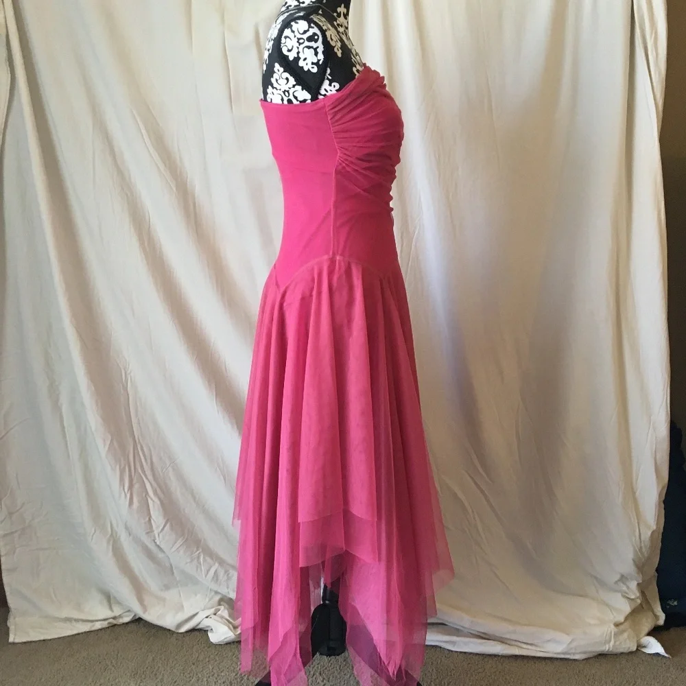 Vintage "Fairy" Asymmetrical Hem Pink Chiffon One Shoulder Midi Dress, XS - Picture 10 of 13